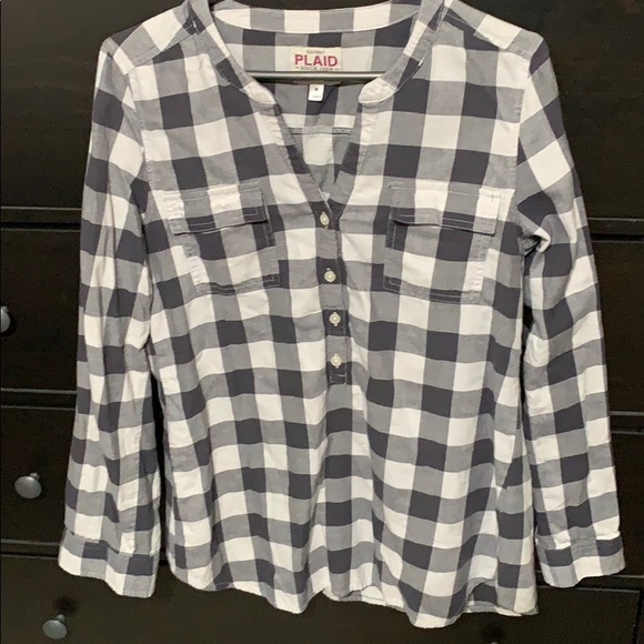 Old Navy Buffalo Black and white plaid blouse - Picture 1 of 7